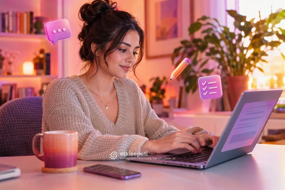 Instagram otomatik yorum için sipariş notuna yorum listesi yazan kadın
