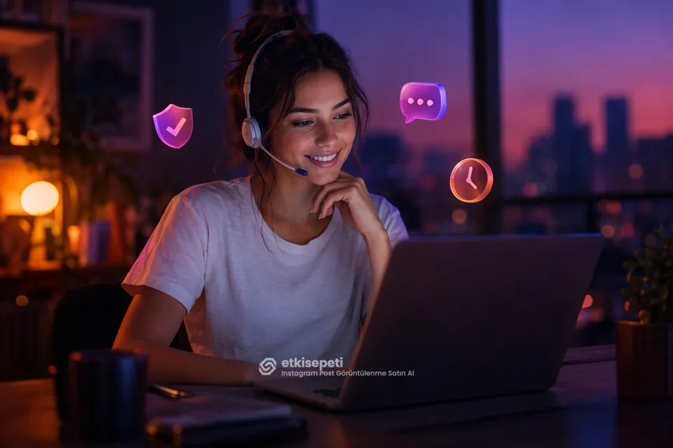 Destek uzmanı Instagram Post Görüntülenme siparişlerini panelden takip ediyor