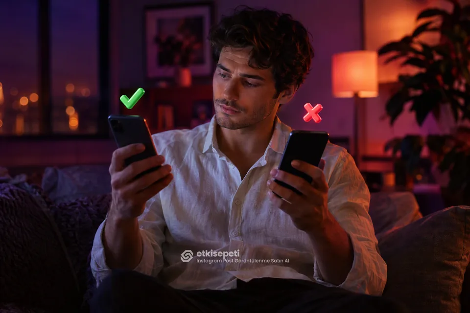 İki seçeneği karşılaştırarak Instagram Post Görüntülenme için site seçen bir kullanıcı