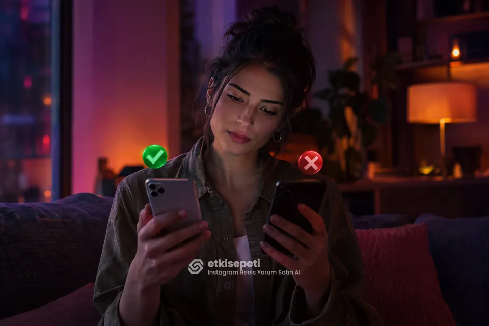 İki seçeneği karşılaştırarak Instagram Reels Yorum için site seçen bir kullanıcı