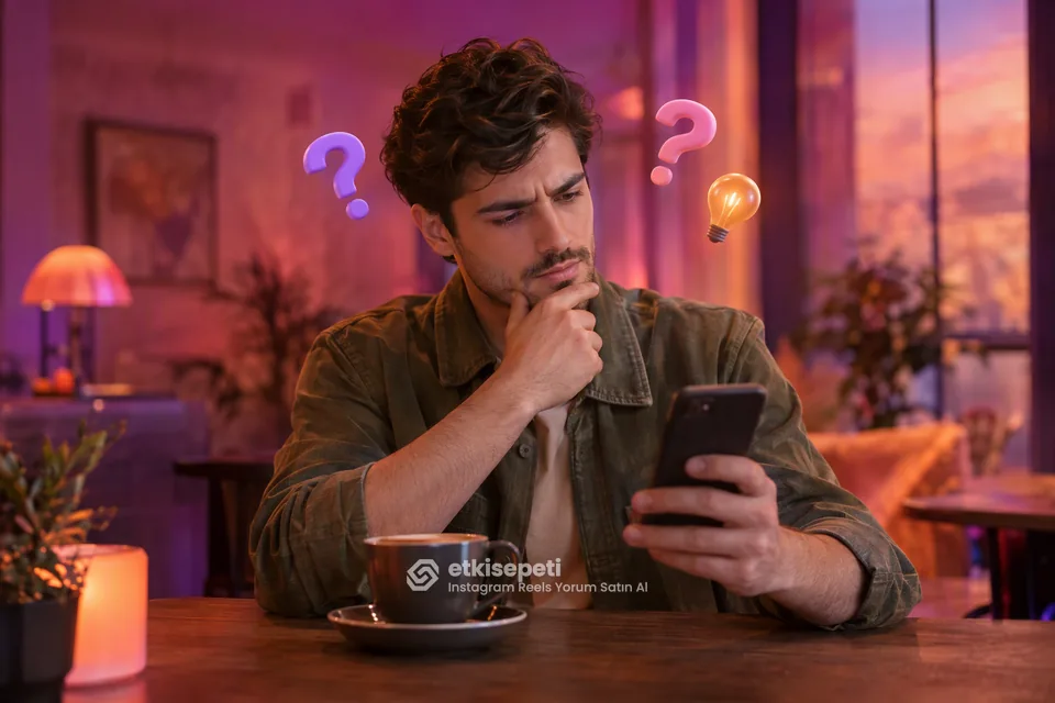 Instagram Reels Yorum satın almadan önce sorularını düşünen bir kullanıcı