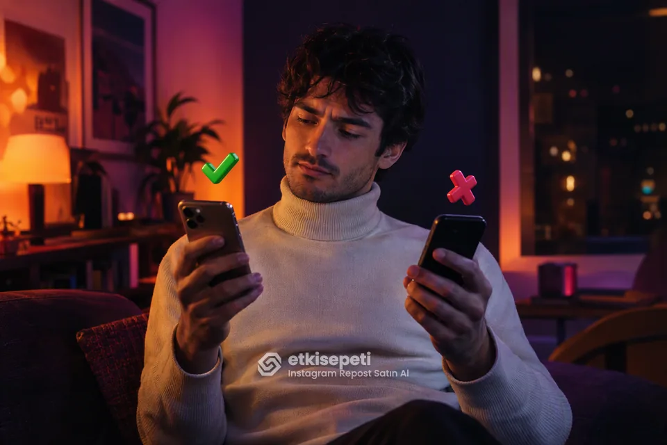İki seçeneği karşılaştırarak Instagram Repost için site seçen bir kullanıcı