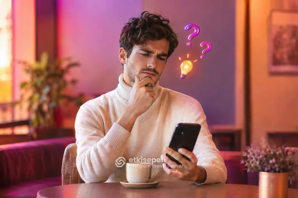 Instagram Repost satın almadan önce sorularını düşünen bir kullanıcı