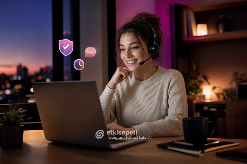 Destek uzmanı Instagram takipçi siparişlerini panelden takip ediyor