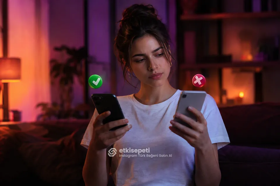 İki seçeneği karşılaştırarak Instagram Türk Beğeni için site seçen bir kullanıcı