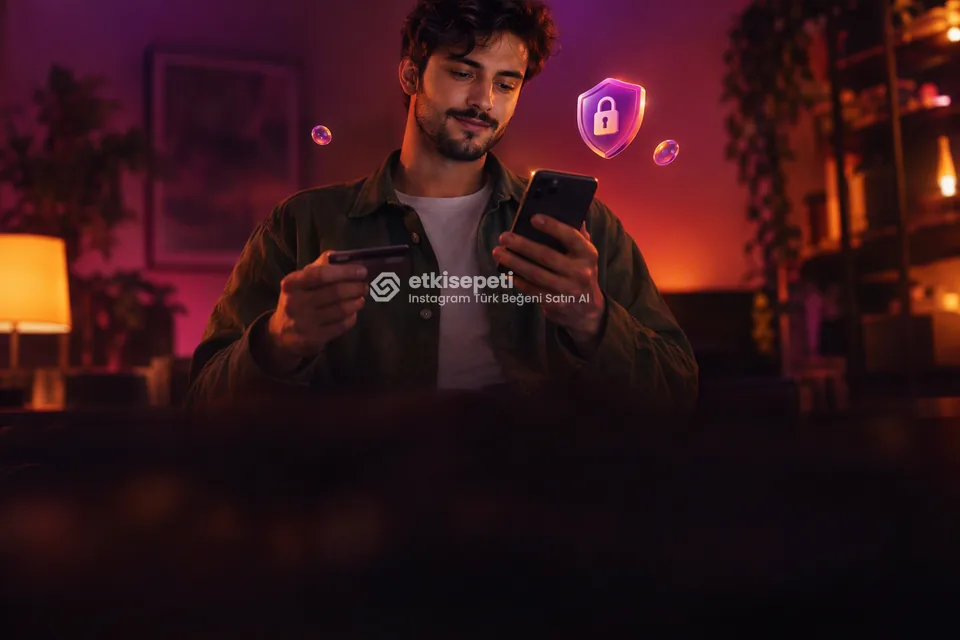 Kart ve telefonla güvenli ödeme yapan bir kullanıcı