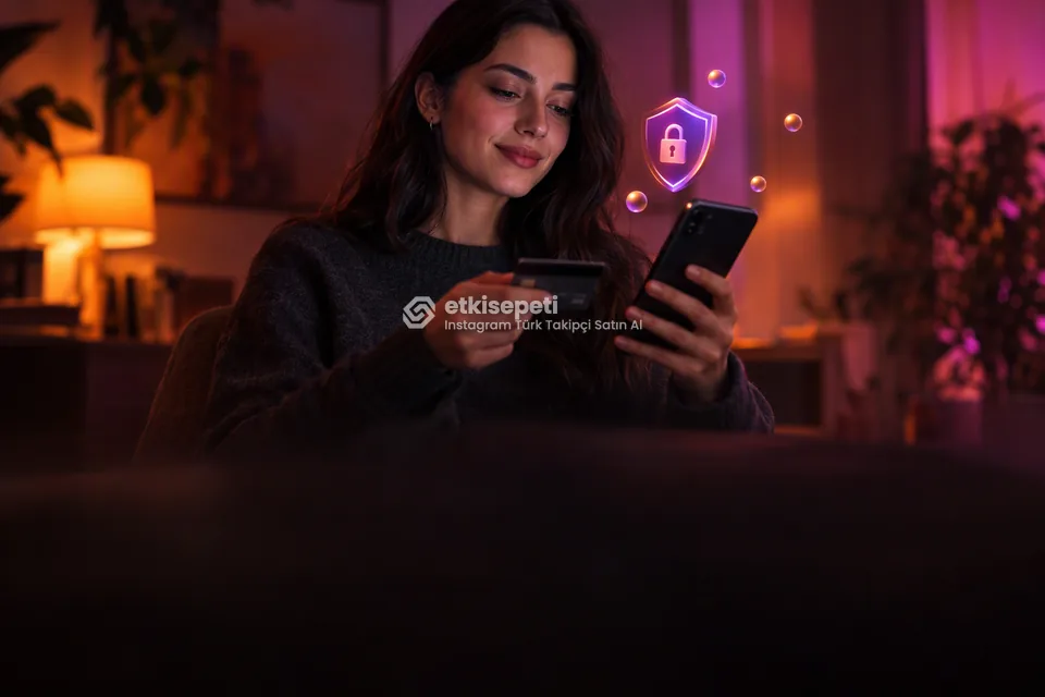 Kart ve telefonla güvenli ödeme yapan bir kullanıcı