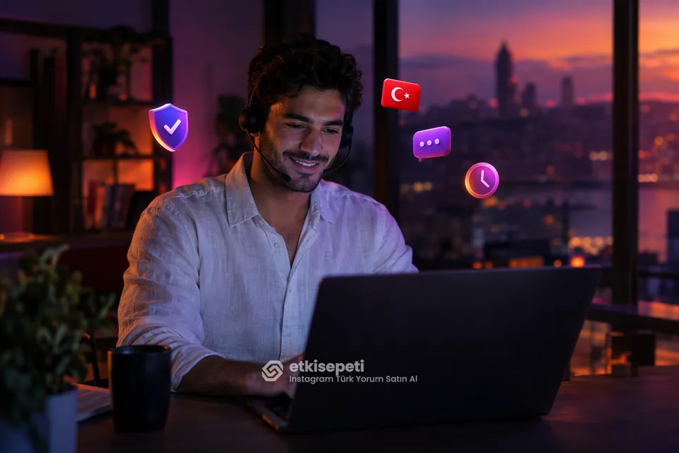 Destek uzmanı Instagram Türk Yorum siparişlerini panelden takip ediyor