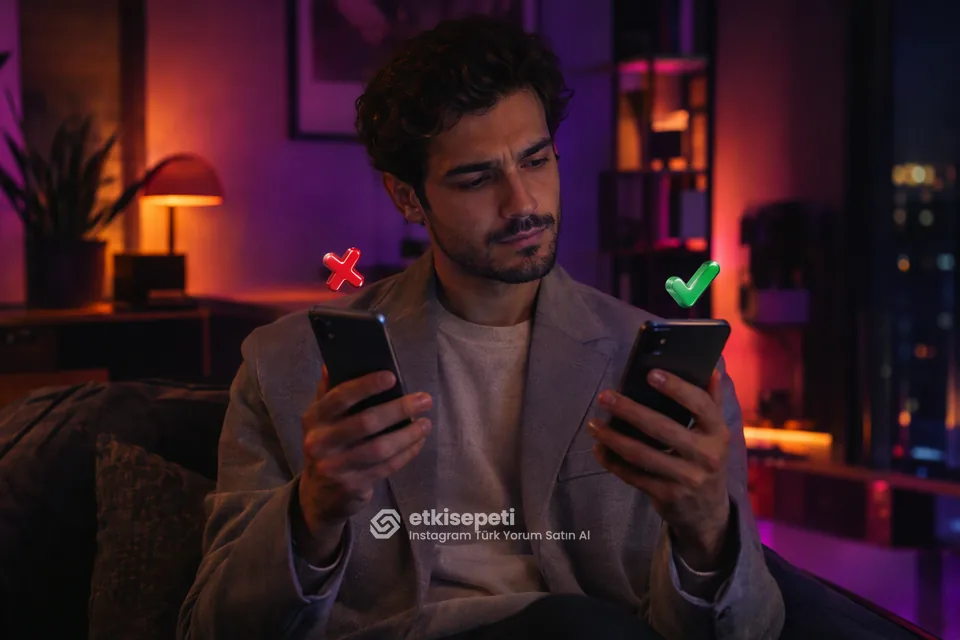 İki seçeneği karşılaştırarak Instagram Türk Yorum için site seçen bir kullanıcı