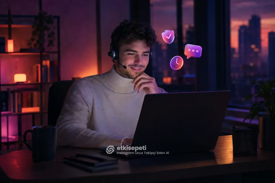 Destek uzmanı Instagram Ucuz Takipçi siparişlerini panelden takip ediyor
