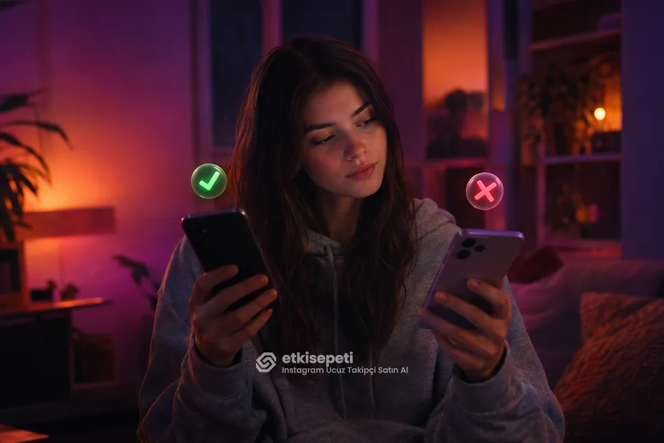 İki seçeneği karşılaştırarak Instagram Ucuz Takipçi için site seçen bir kullanıcı