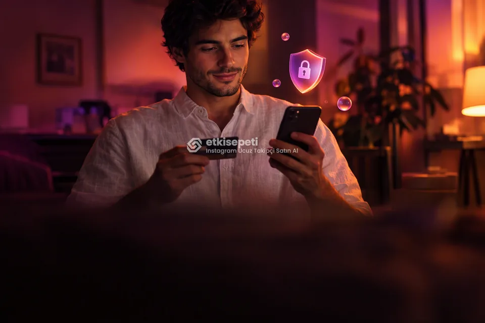 Kart ve telefonla güvenli ödeme yapan bir kullanıcı