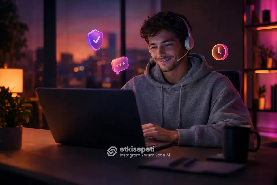 Destek uzmanı Instagram Yorum siparişlerini panelden takip ediyor