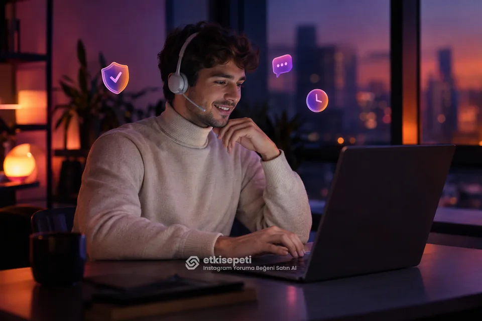 Destek uzmanı Instagram Yoruma Beğeni siparişlerini panelden takip ediyor