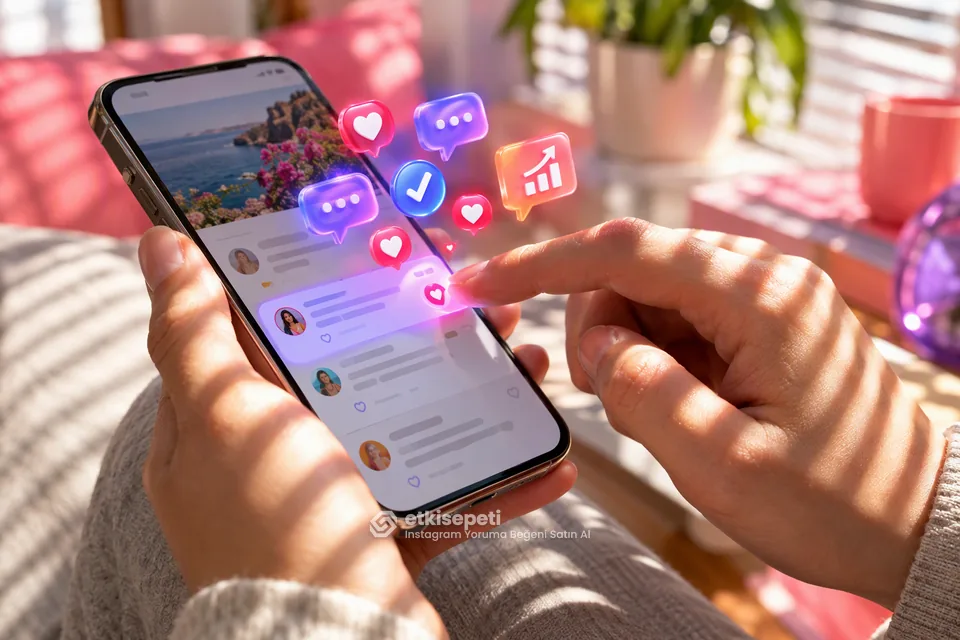 Instagram Yoruma Beğeni paketinde seçili yoruma kalp artışı gösteren 3D sahne