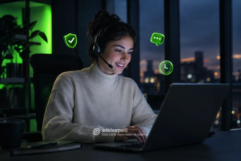 Destek uzmanı Kick Canlı Yayın İzlenme siparişlerini panelden takip ediyor