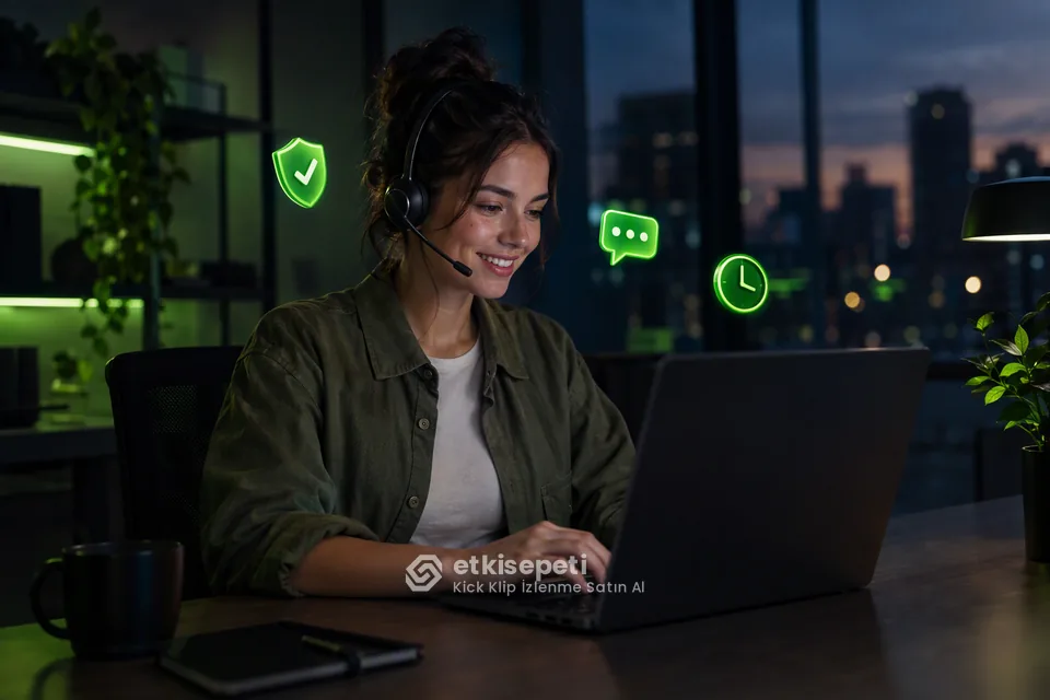 Destek uzmanı Kick Klip İzlenme siparişlerini panelden takip ediyor