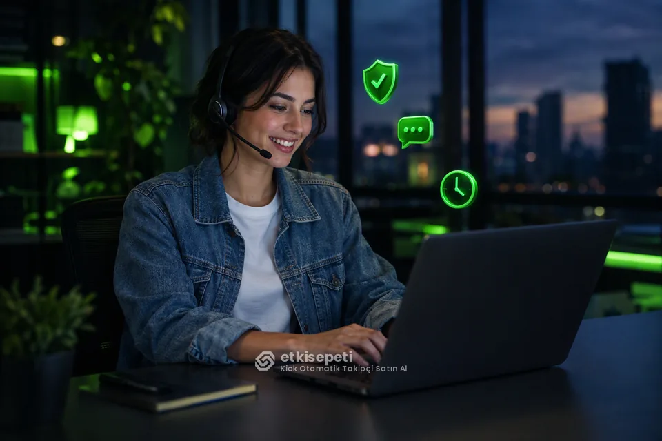 Destek uzmanı Kick Otomatik Takipçi siparişlerini panelden takip ediyor