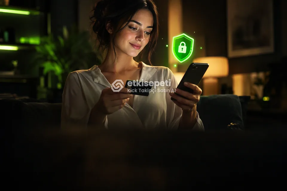 Kart ve telefonla güvenli ödeme yapan bir kullanıcı