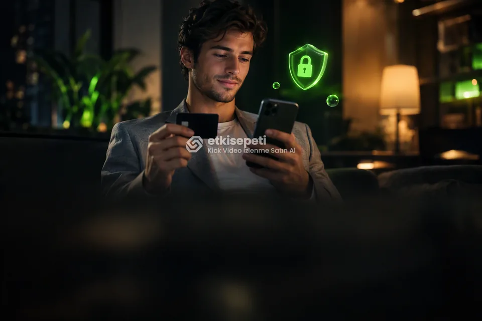 Kart ve telefonla güvenli ödeme yapan bir kullanıcı