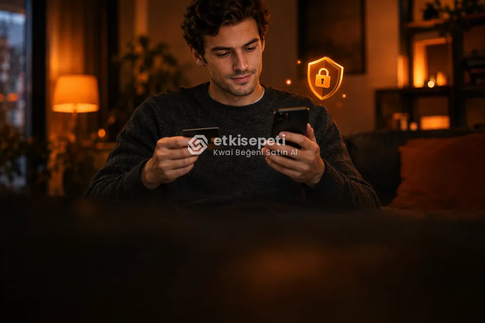 Kart ve telefonla güvenli ödeme yapan bir kullanıcı