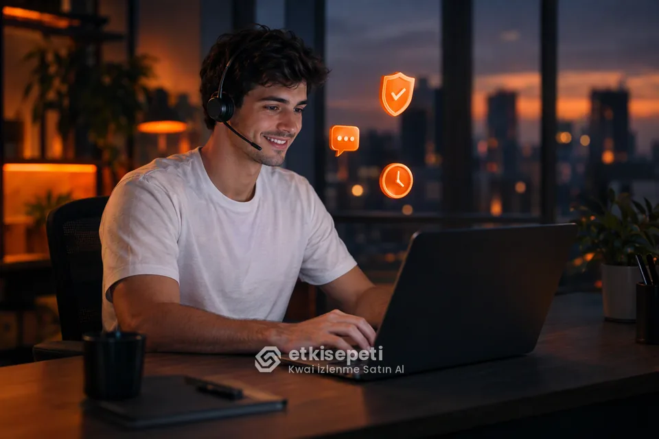 Destek uzmanı Kwai İzlenme siparişlerini panelden takip ediyor