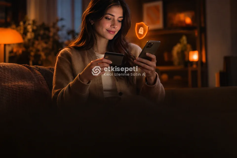 Kart ve telefonla güvenli ödeme yapan bir kullanıcı