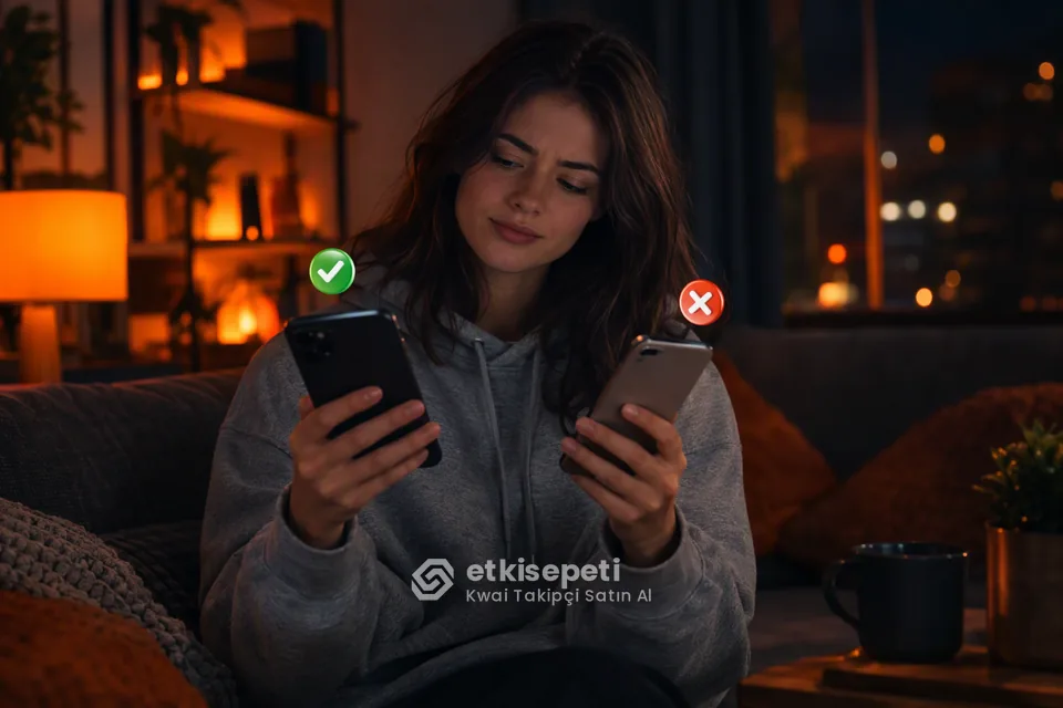 İki seçeneği karşılaştırarak Kwai Takipçi için site seçen bir kullanıcı