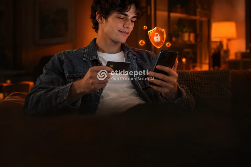 Kart ve telefonla güvenli ödeme yapan bir kullanıcı