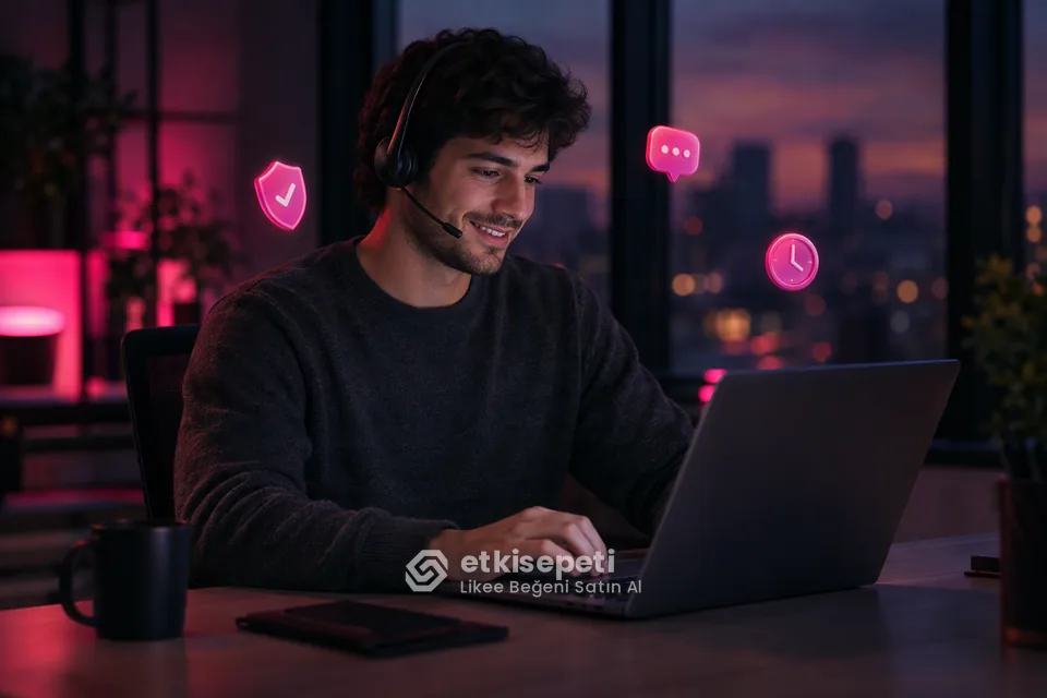 Destek uzmanı Likee Beğeni siparişlerini panelden takip ediyor