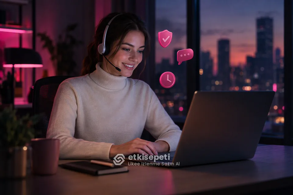Destek uzmanı Likee İzlenme siparişlerini panelden takip ediyor