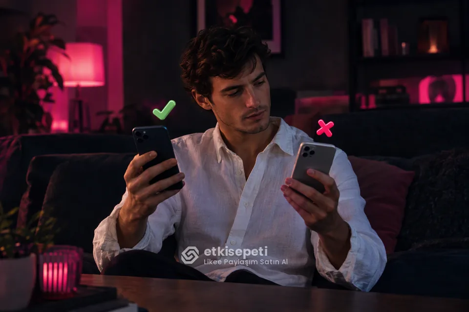 İki seçeneği karşılaştırarak Likee Paylaşım için site seçen bir kullanıcı