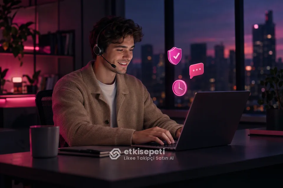 Destek uzmanı Likee Takipçi siparişlerini panelden takip ediyor