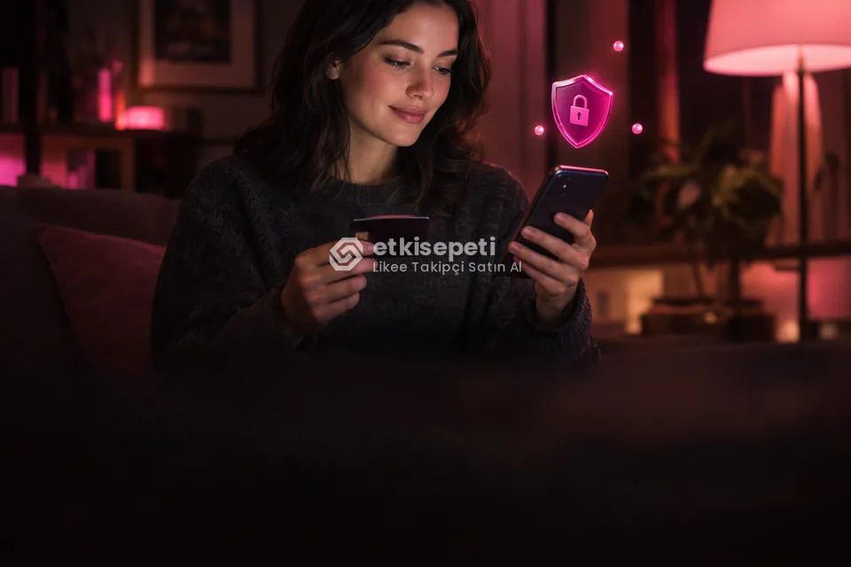 Kart ve telefonla güvenli ödeme yapan bir kullanıcı