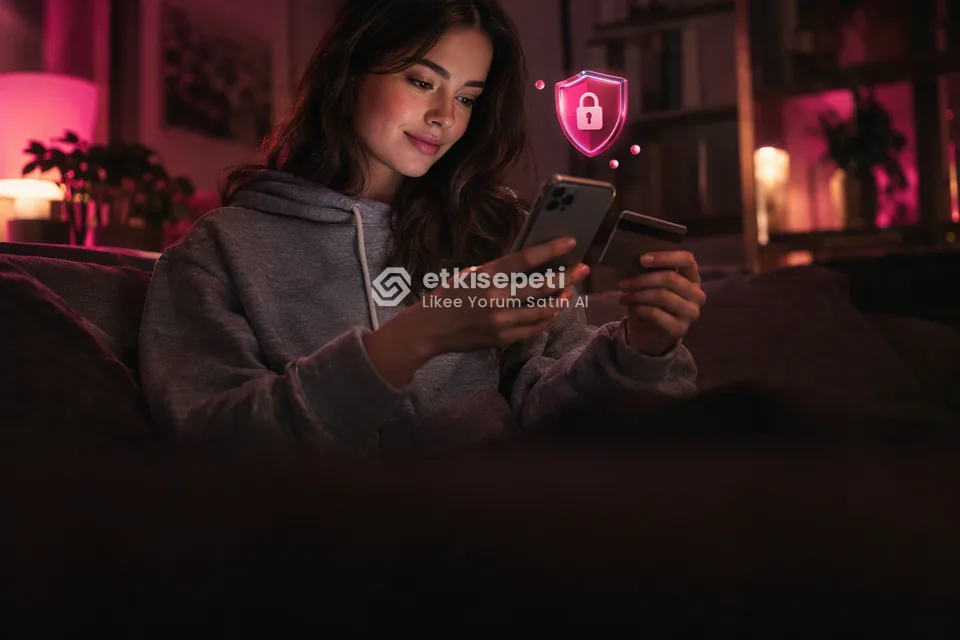 Kart ve telefonla güvenli ödeme yapan bir kullanıcı