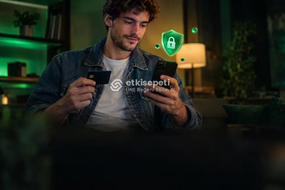 Kart ve telefonla güvenli ödeme yapan bir kullanıcı