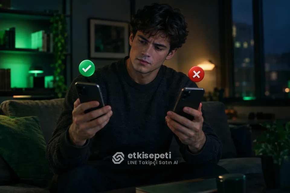 İki seçeneği karşılaştırarak LINE Takipçi için site seçen bir kullanıcı