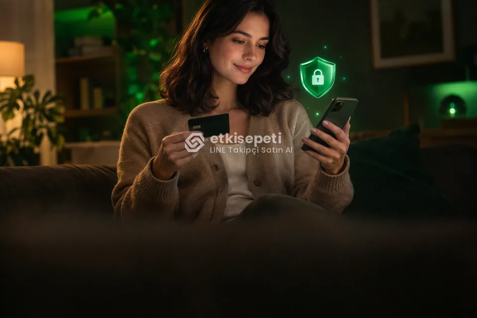 Kart ve telefonla güvenli ödeme yapan bir kullanıcı