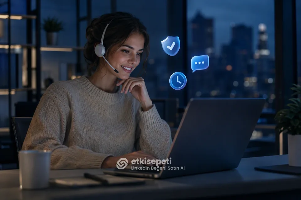 Destek uzmanı LinkedIn Beğeni siparişlerini panelden takip ediyor