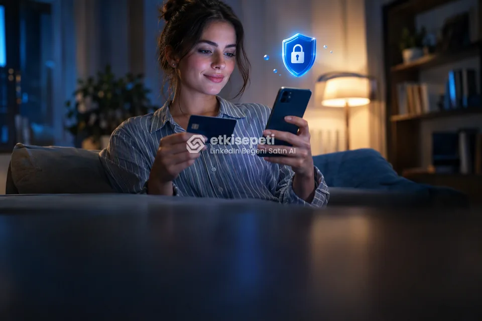Kart ve telefonla güvenli ödeme yapan bir kullanıcı