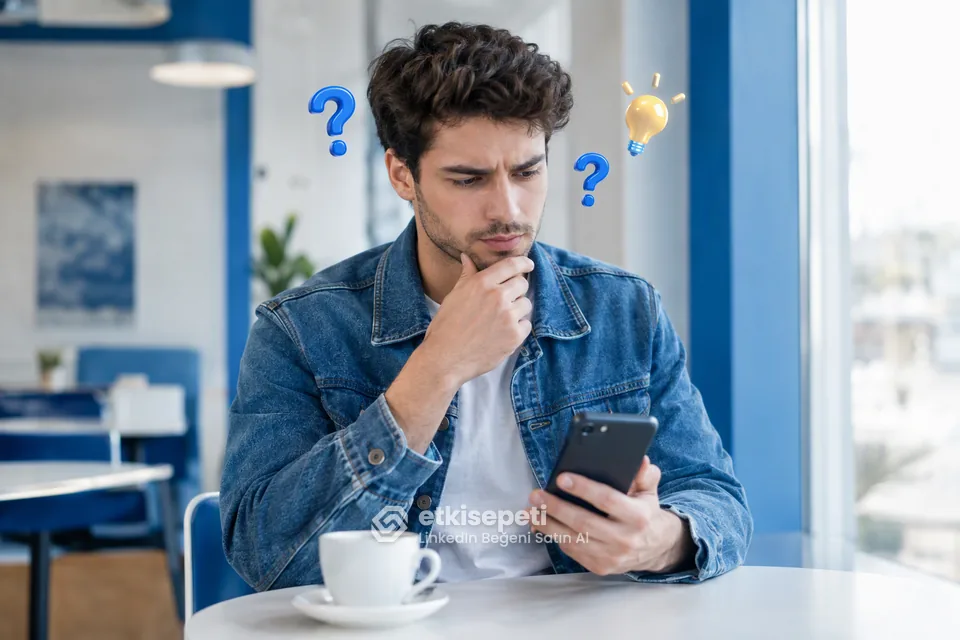 LinkedIn Beğeni satın almadan önce sorularını düşünen bir kullanıcı