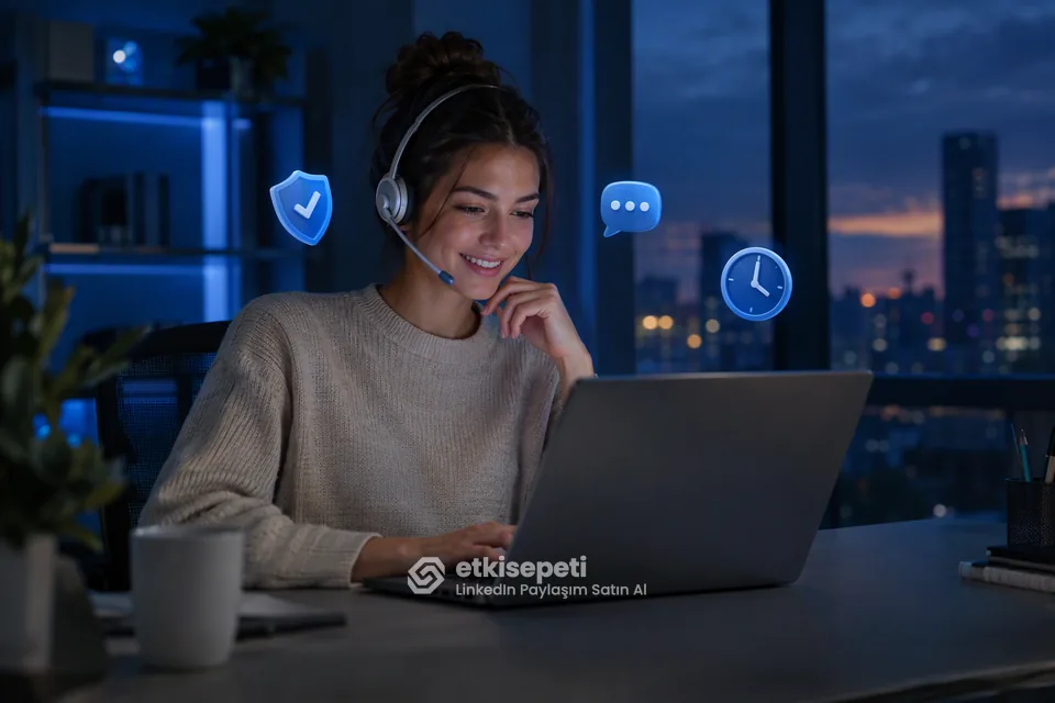 Destek uzmanı LinkedIn Paylaşım siparişlerini panelden takip ediyor