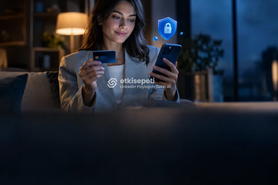 Kart ve telefonla güvenli ödeme yapan bir kullanıcı