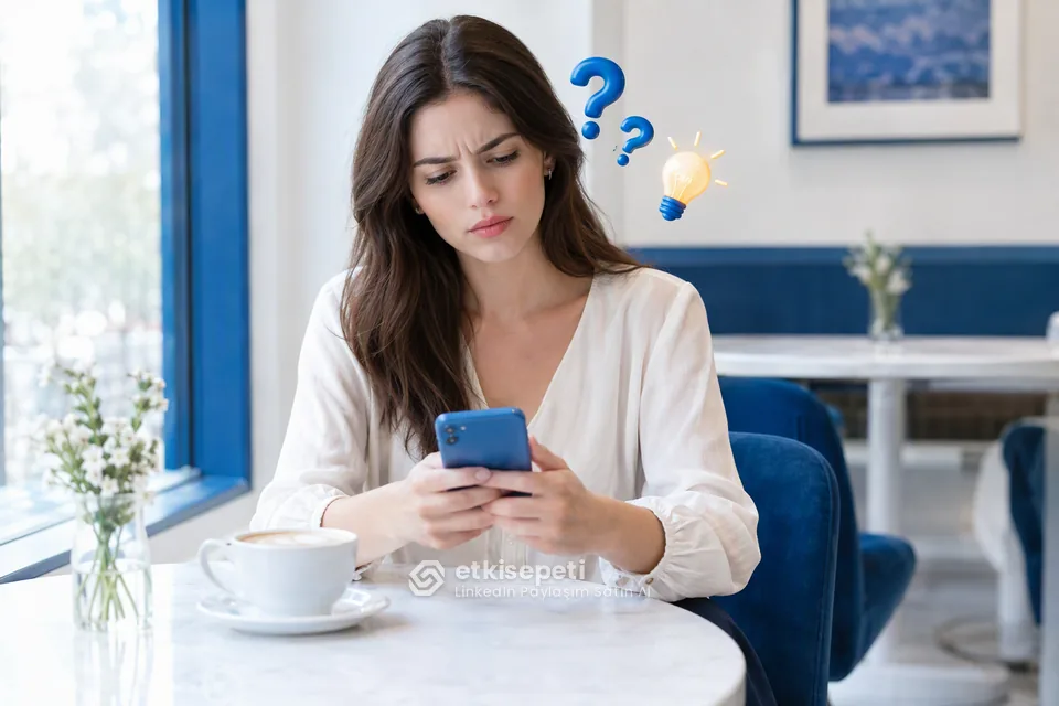 LinkedIn Paylaşım satın almadan önce sorularını düşünen bir kullanıcı