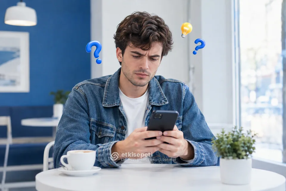 LinkedIn Şirket Takipçi satın almadan önce sorularını düşünen bir kullanıcı