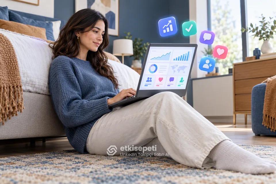 Grafikte takipçi artışı ve etkileşim oranları; LinkedIn Takipçi Satın Al hizmeti performans metrikleri