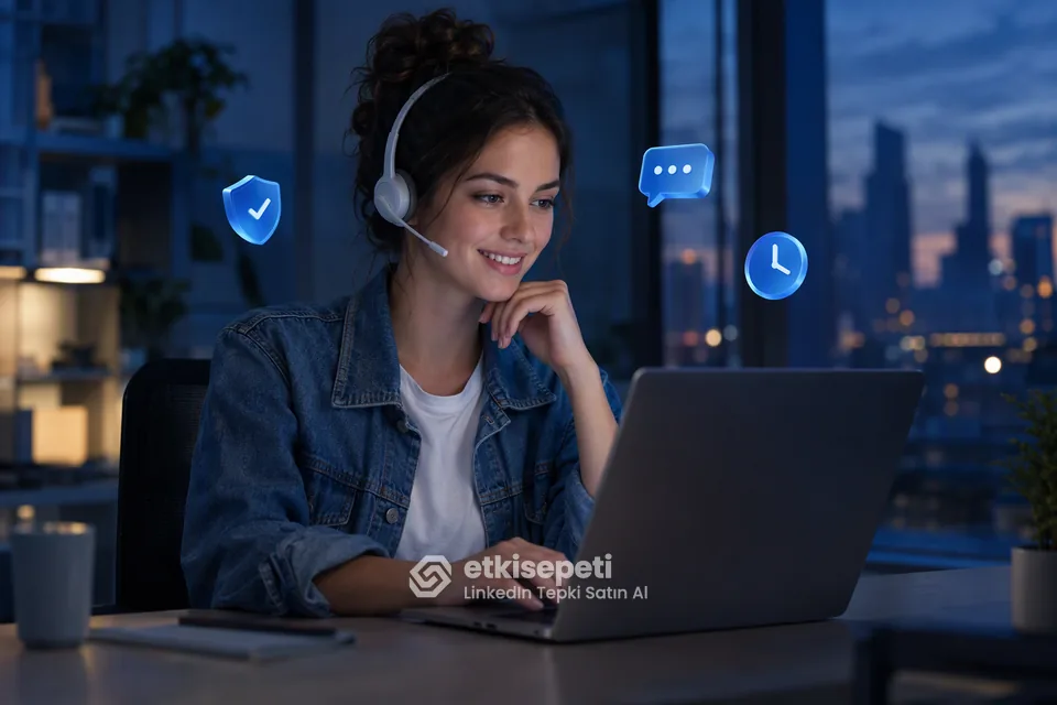 Destek uzmanı LinkedIn Tepki siparişlerini panelden takip ediyor