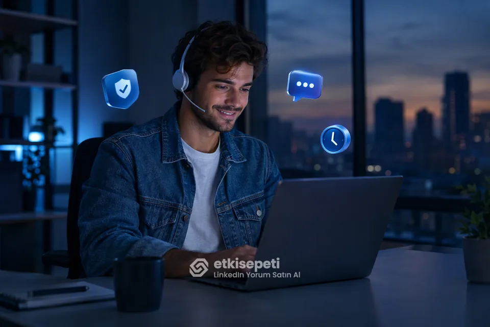 Destek uzmanı LinkedIn Yorum siparişlerini panelden takip ediyor