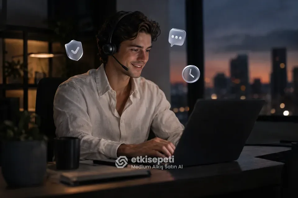 Destek uzmanı Medium Alkış siparişlerini panelden takip ediyor