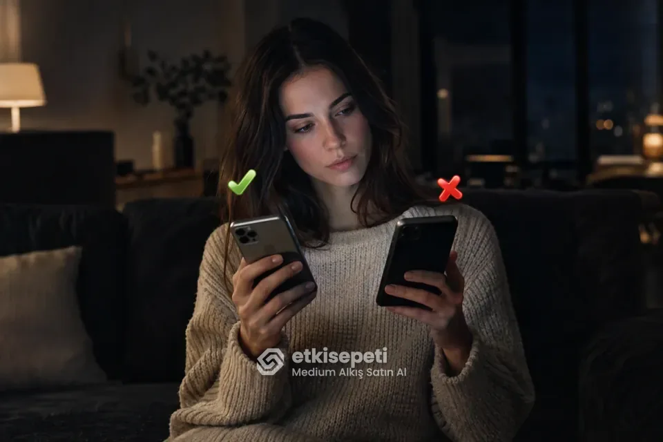İki seçeneği karşılaştırarak Medium Alkış için site seçen bir kullanıcı